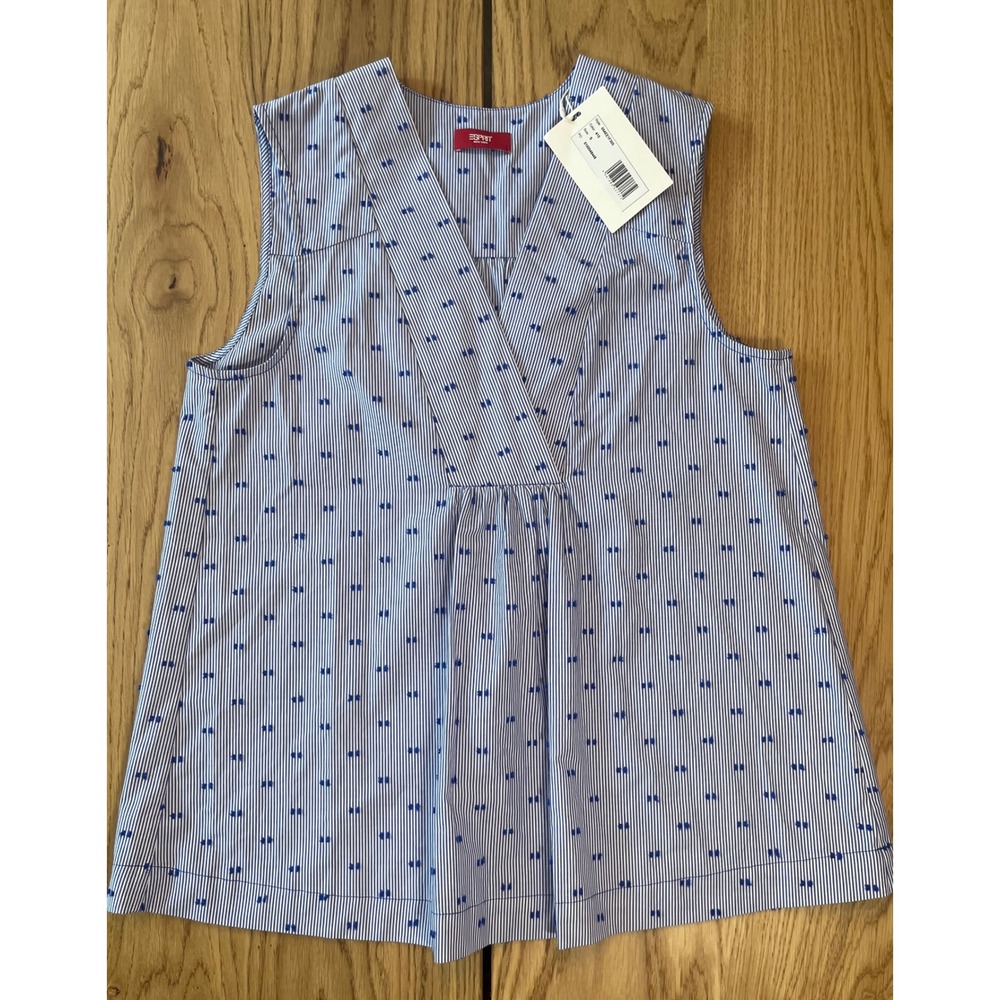 Esprit Sleeveless Pinstripe Blouse Women S Blue White Clip Dot Preppy Top